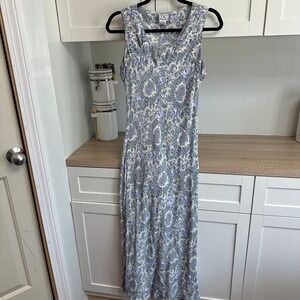 April Cornell Maxi Dress Womens M 90s Floral Rayon V-Neck Sleeveless Cottage VTG